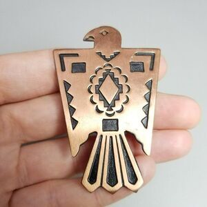 Vintage Bell Trading Post Copper Thunderbird Lapel Pin Brooch, Signed Stamped